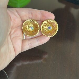 Sarah Coventry Bud and Bloom AB Rhinestone clip earrings